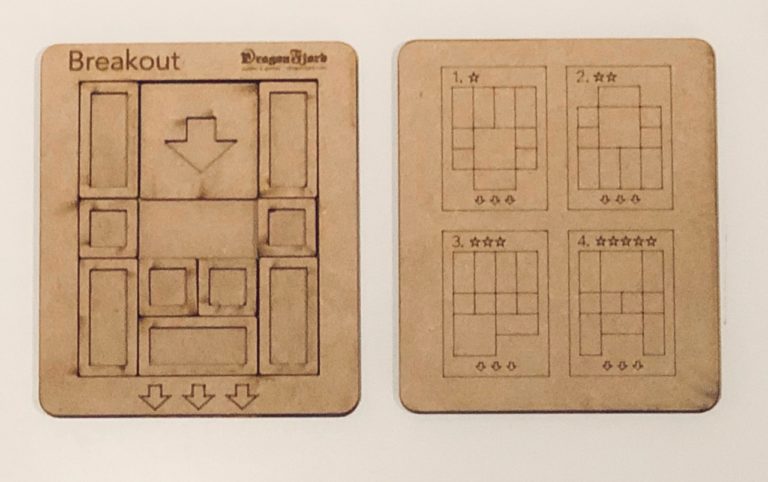 Breakout sliding block puzzle. Many challenges from 13 moves to over 100!